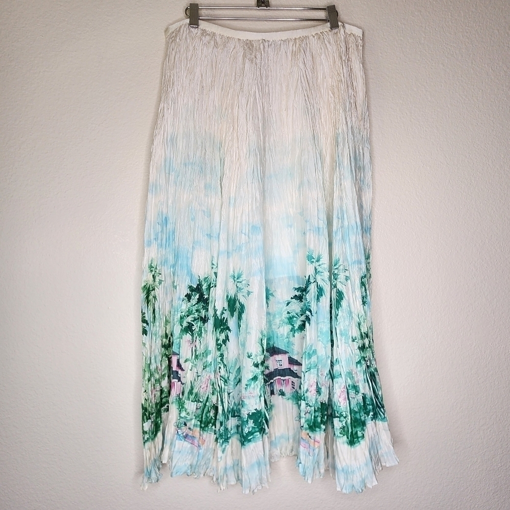 Vintage Tommy Bahama Island Palm Silk Pleated Travel Maxi Skirt L - Picture 3 of 7